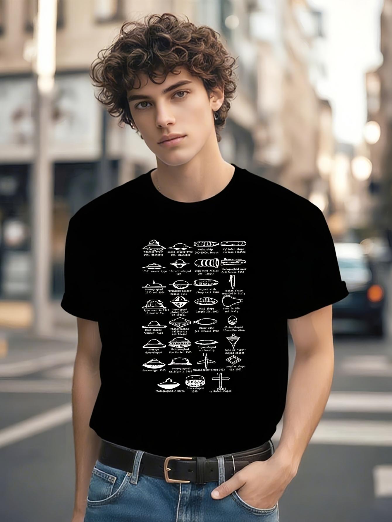 UFO Flying Saucer Identification Chart Graphic Tshirt Gra... L