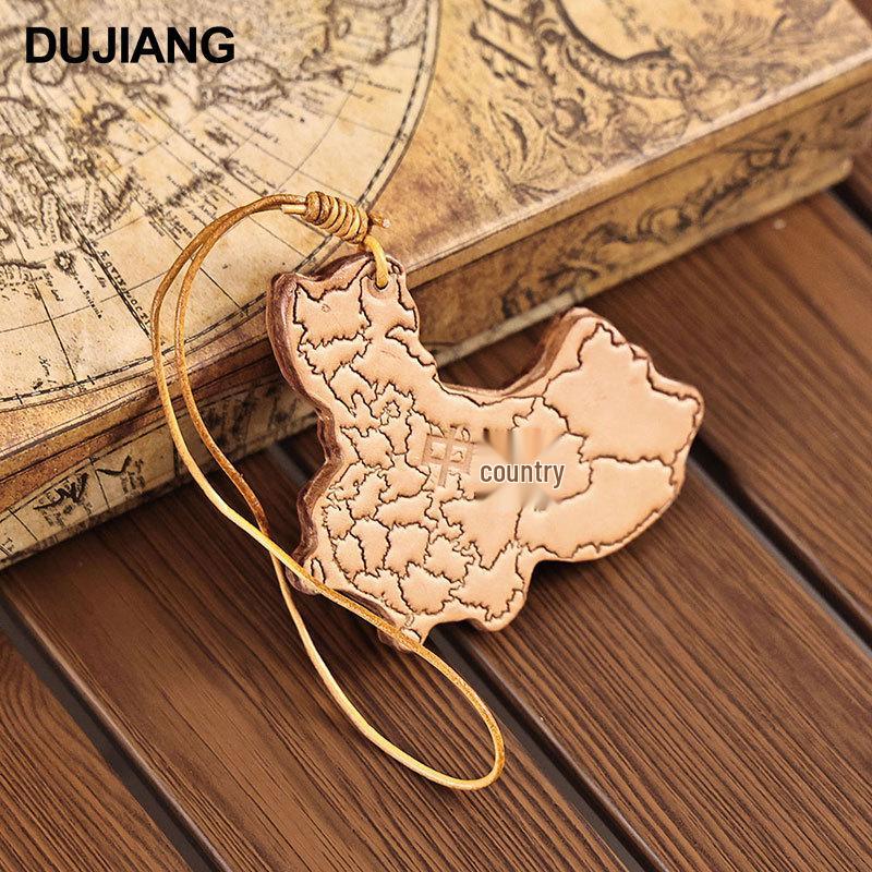 Genuine Leather Map Keychain Pendant - Handmade Ornament and Gift Souvenir
