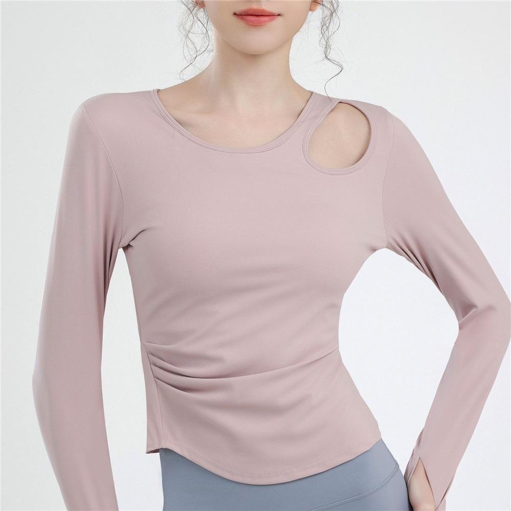 Yoga Wear With Chest Pads, Women's Pilates Sports Top, Tight And Slimming Look, Elegant Cycling Training Long-sleeved Fitness Wear For Summer