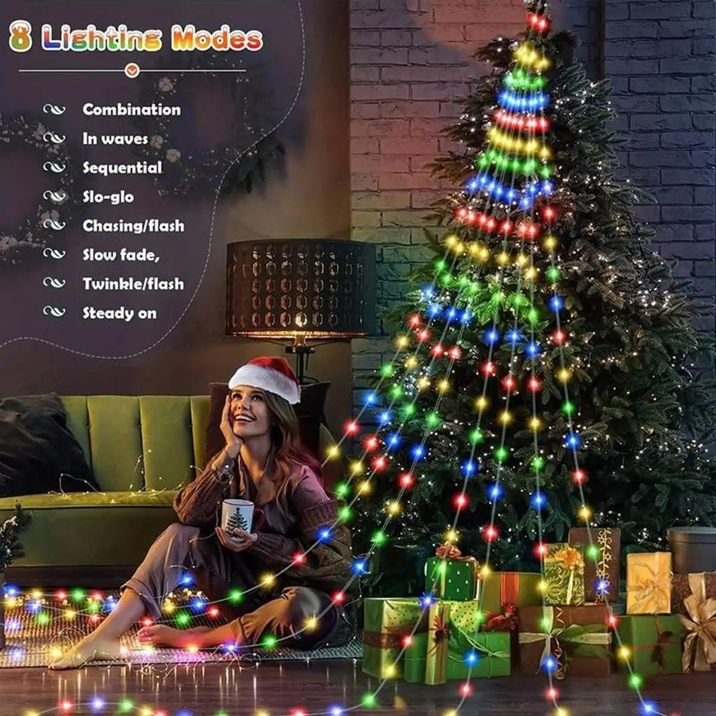 180LED  Starry Light String RGB Dreamcolor Christmas Tree Decorative Light Strip Waterfall Tree Fairy Light 8 Modes Icicle Light