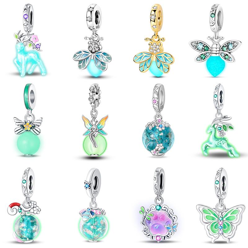 Copper Glow-In-The-Dark Firefly Butterfly Deer Charms Beads Pendants Fit Qikaola Original Bracelets Diy Birthday Jewelry
