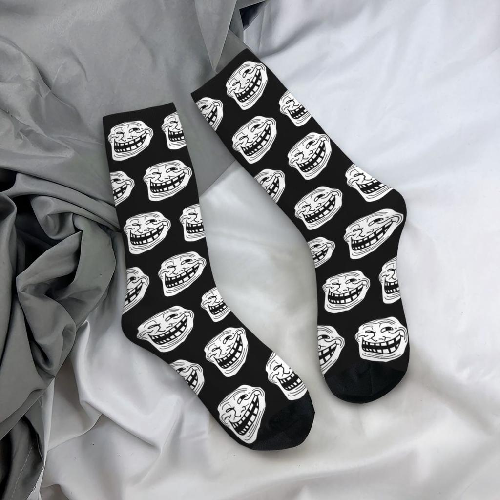 Crazy Design Trol Face Trollface MEME Football Socks Rage Comic Funny Anime Polyester Middle Tube Socks for Women Men