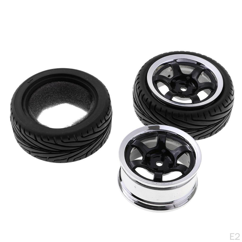 Wheel Rim Rubber Tires For RC 1:10 Flat Racing Car Of 4pc