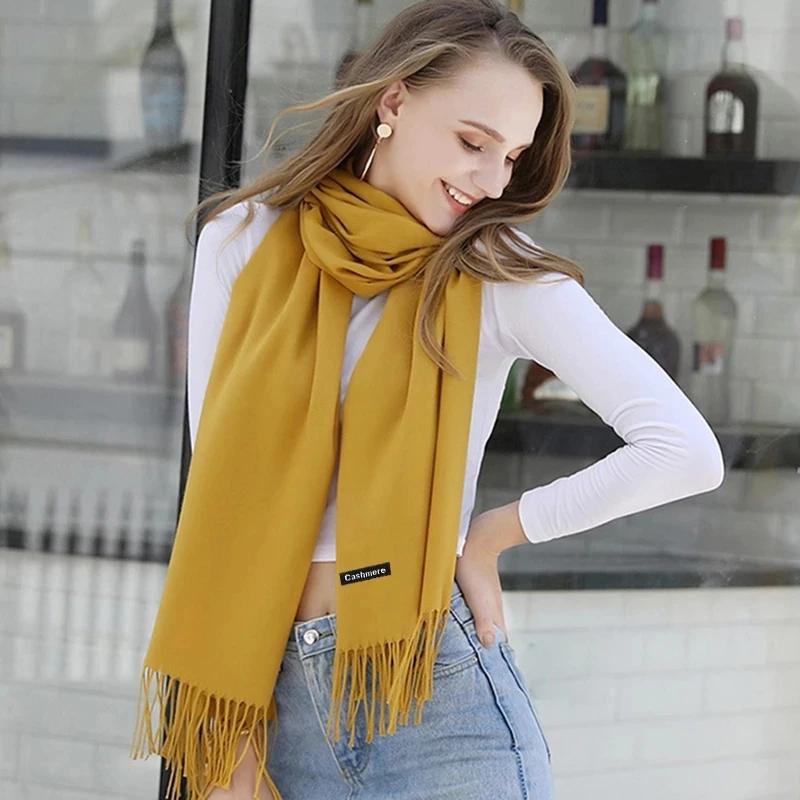 Winter Cashmere Women Scarf Female Scarves Lady Tassel Bandana Women Solid Shawl Wraps Foulard Tippet Pashmina