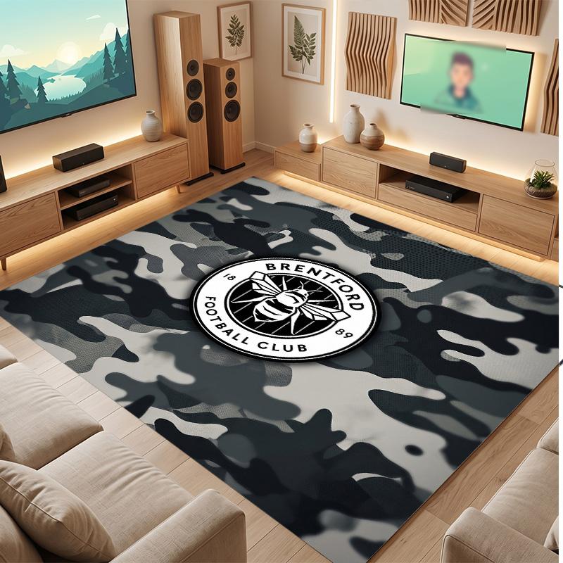 Brentford Football Print Crystal Velvet Rug, Comfortable Water Absorbent Non Slip Indoor Floor Carpet