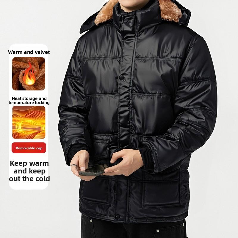 Winter New Cotton Jacket Men's Thickened Warm and Casual Anti Cold Imitation Lamb Fleece Hooded Work Jacket Men's Top