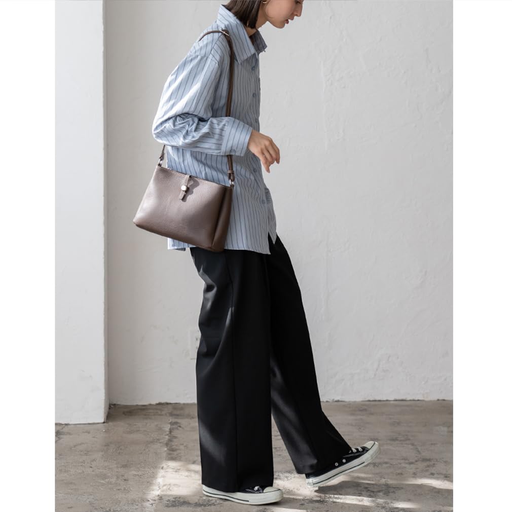 VITAFELICE Women's Leather 3-Room Shoulder Bag (sib-80035n) (Charcoal Brown)