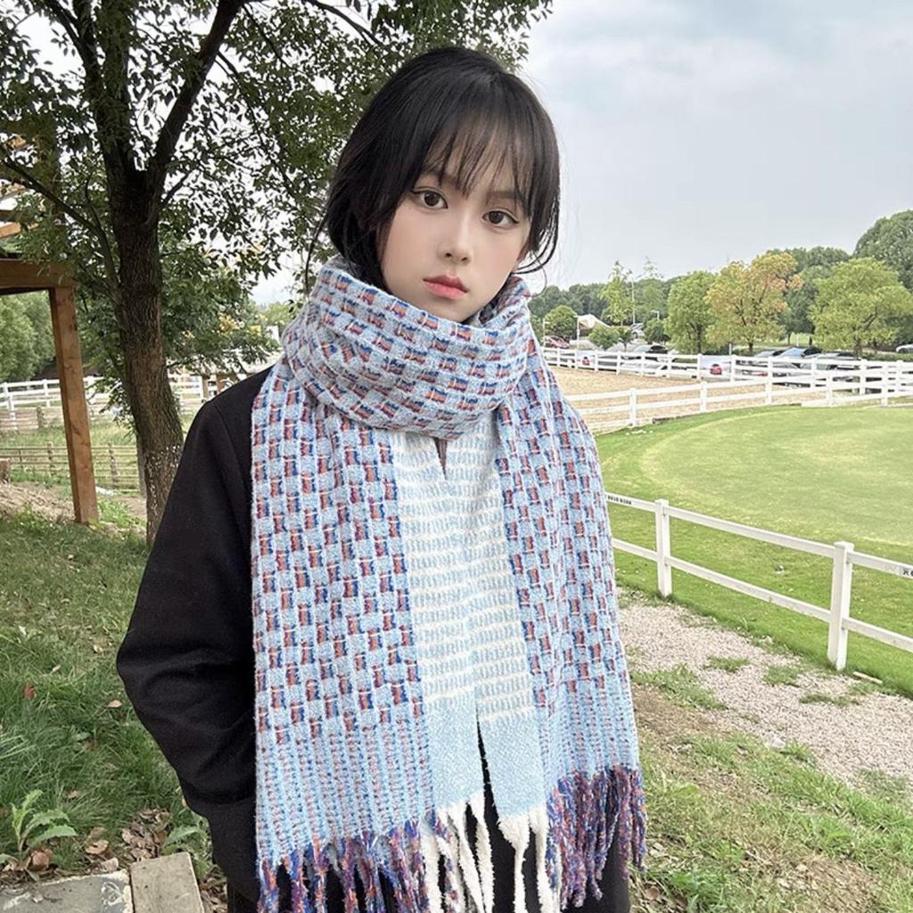 New Plaid Small Fragrant Style Scarf for Women Korean Version Versatile Purple Warm Autumn and Winter Ins Couple Scarf for Men
