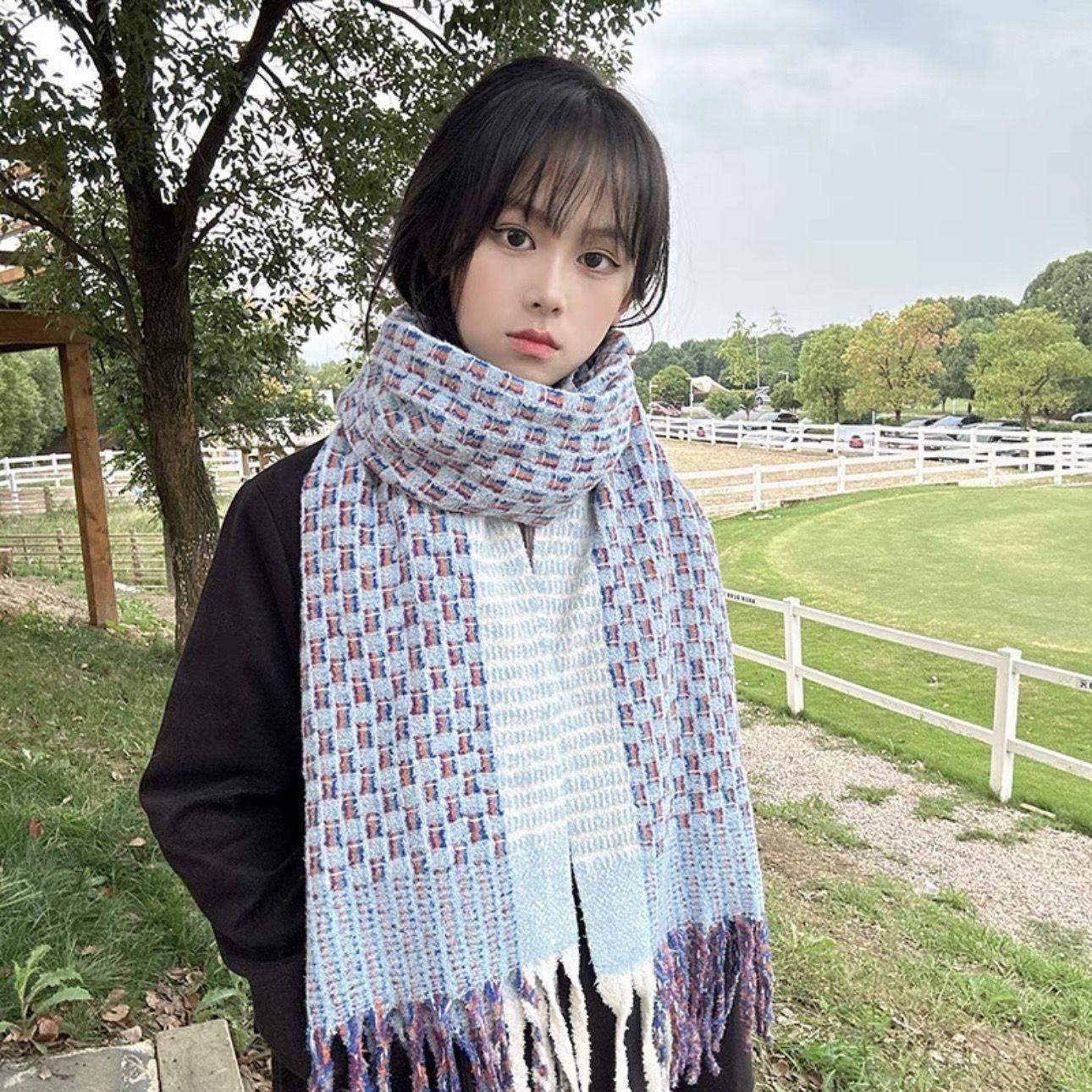 

New Plaid Small Fragrant Style Scarf for Women Korean Version Versatile Purple Warm Autumn and Winter Ins Couple Scarf for Men 65*200cm