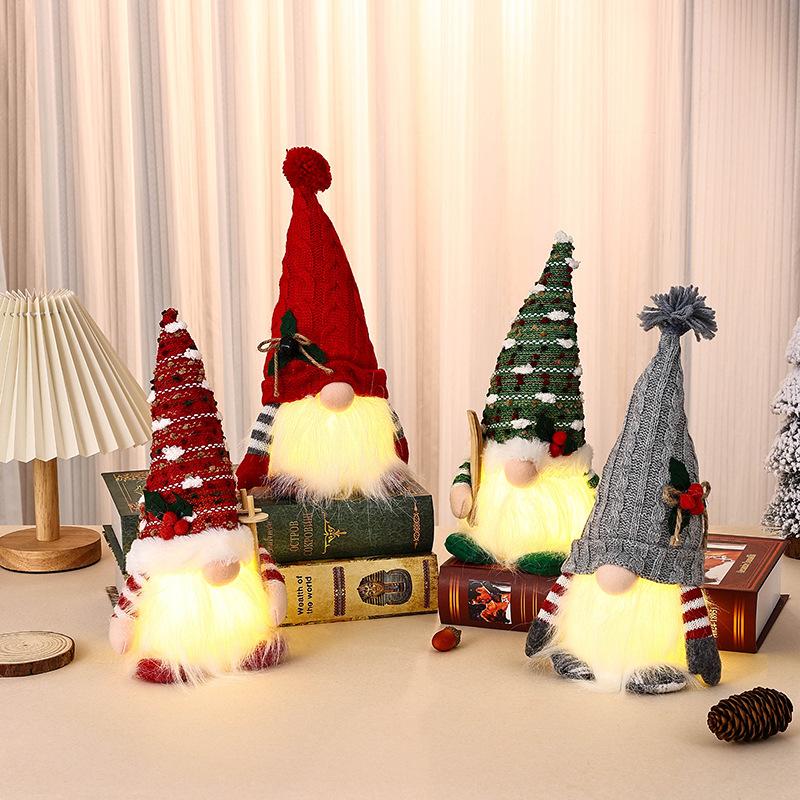 New Christmas Decoration Santa Claus Dwarf Knitted Hat Luminous Night Light Doll Ornament Christmas Gift
