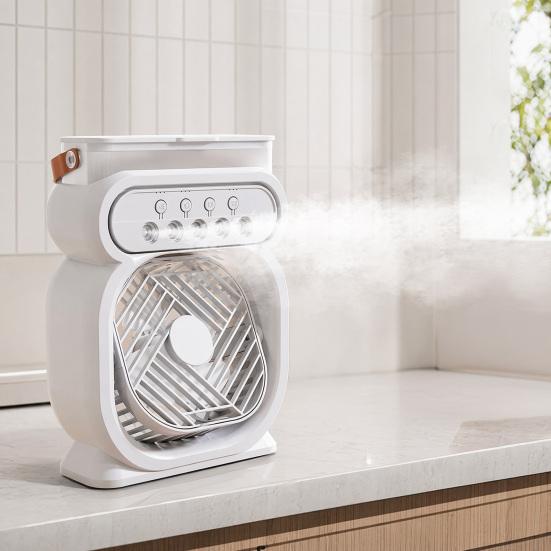 Misting Desktop Fan, Portable Cooling Fan with Water Spray, 450ml Tank ,Timer, Ambient Light, 3 Speed USB Rechargeable Mini Fan for Home Office Travel