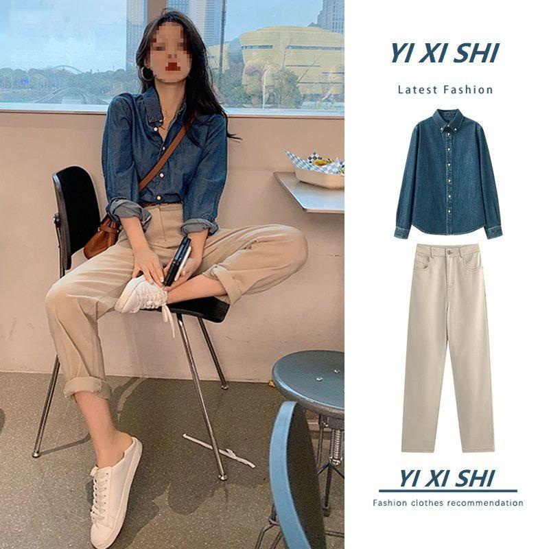 

Яркий осенне-зимний уличный стиль: джинсовая рубашка и брюки M