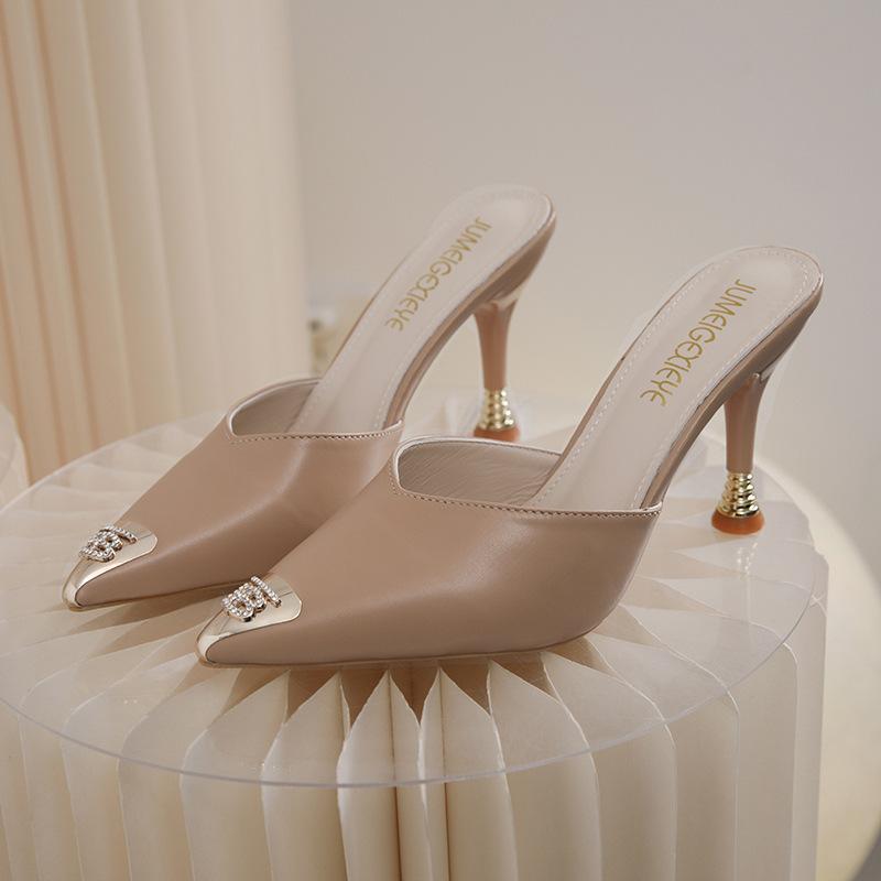 Baotou small size cool slippers women's summer versatile fashion metal pointed cm cm stiletto sandals women's high heels