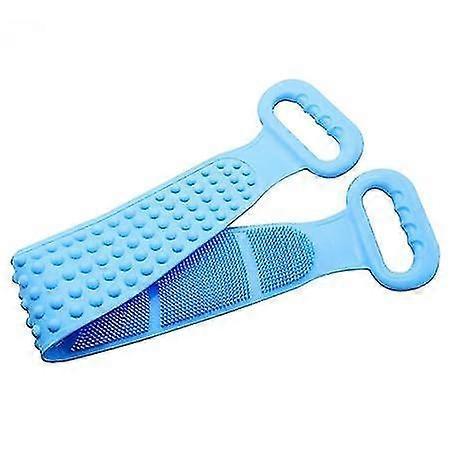 Double Layer Silicone Body Brush, Back Massage Belt (Blue)
