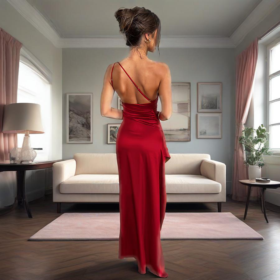 Summer New European and American Diagonal Neck Split Sleeveless Women's Clothing Sexy Slim Evening Dress Dress