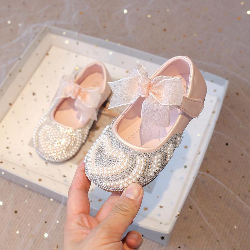 Wstążki do muszki Buty księżniczki Wiosna Jesień Nowy Styl Wzór serca Buty dla dziewczynek Dżet Dziecko Lakierowane buty I03232
