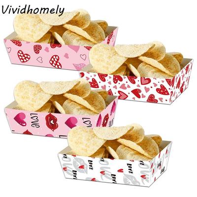 12Pcs/Set Creative Disposable Paper Food Trays Paper Boat-Shaped Trays Party Snacks Trays Thickened Rectangular
