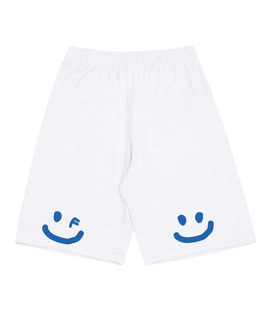 GRAVER [Unisex] Back Drawing Smile Bermuda Training Shorts_Melange White