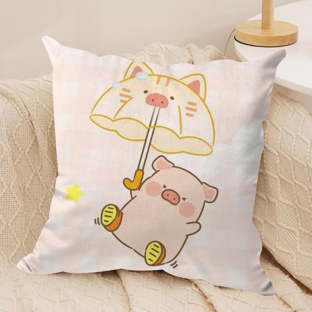 Cartoon L-Lulu Pig Pink Cushion Cover Silky Short Plush Double-Sided Printed Pillow Case for Sofa All Seasons Home Decor Gift