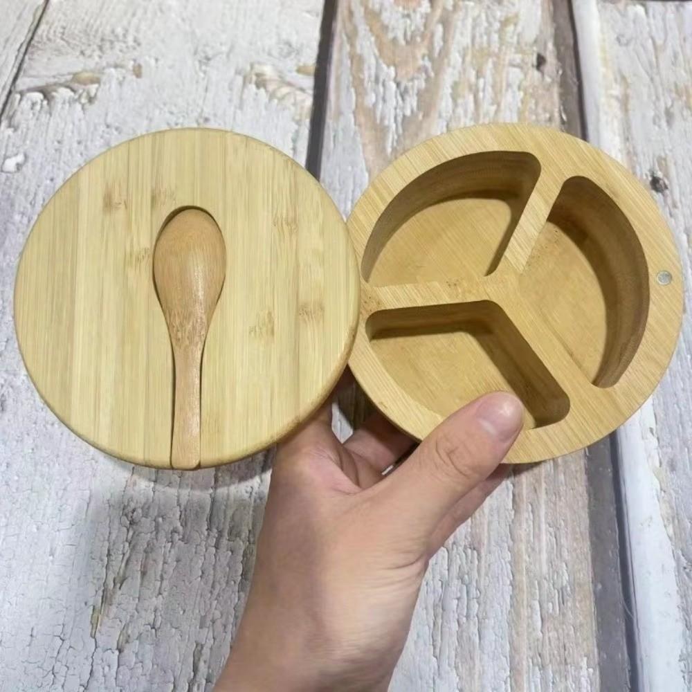 Multifunctional Bamboo Condiment Container Swivel Lid Kitchen Condiment Pots  Kitchen Organizer
