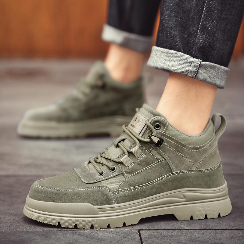 Fashion High top casual men's shoes Thick bottom height increasing trend style Outdoor autumn and winter youth shoes Classic Black