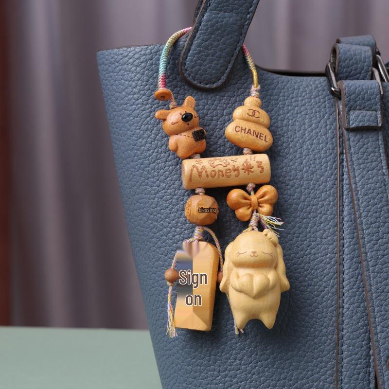 Golden Sandalwood Cute Star Gourd Car Pendant for Peace
