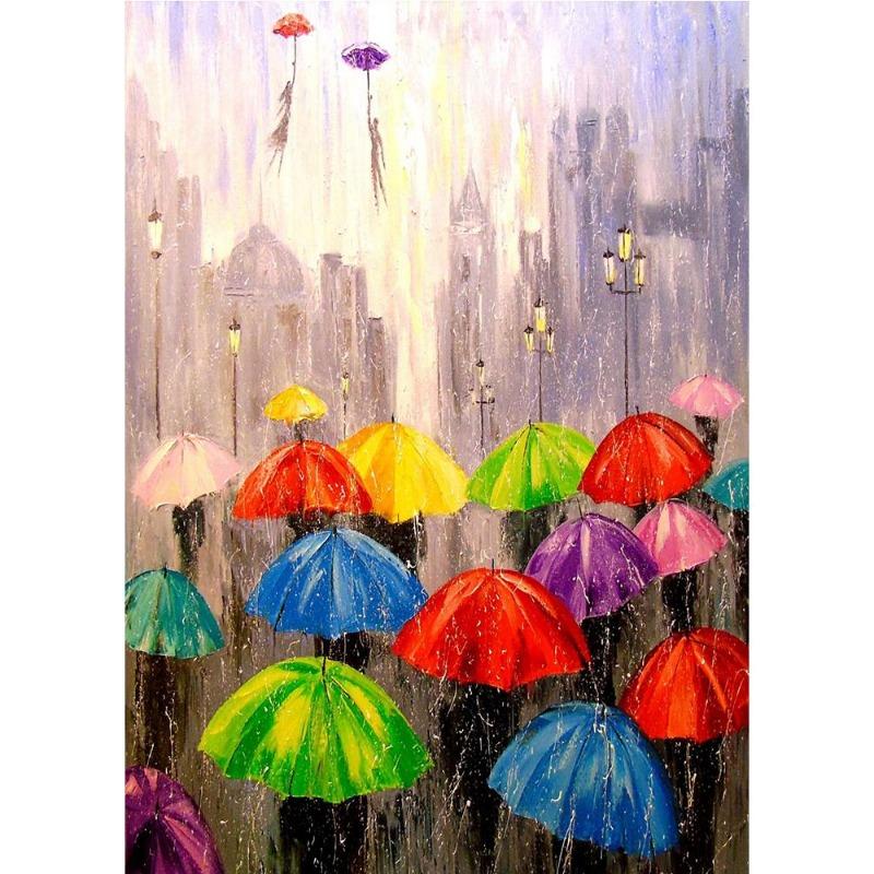 Scandinavian autumn rainy landscape poster, canvas, oil painting for lovers, outdoor wall painting for the modern living room