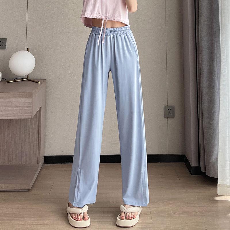 Women's Black Sun Protection Sportswear Set: Summer Quick-Dry Fitness Top & High-Waisted Wide-Leg Pants