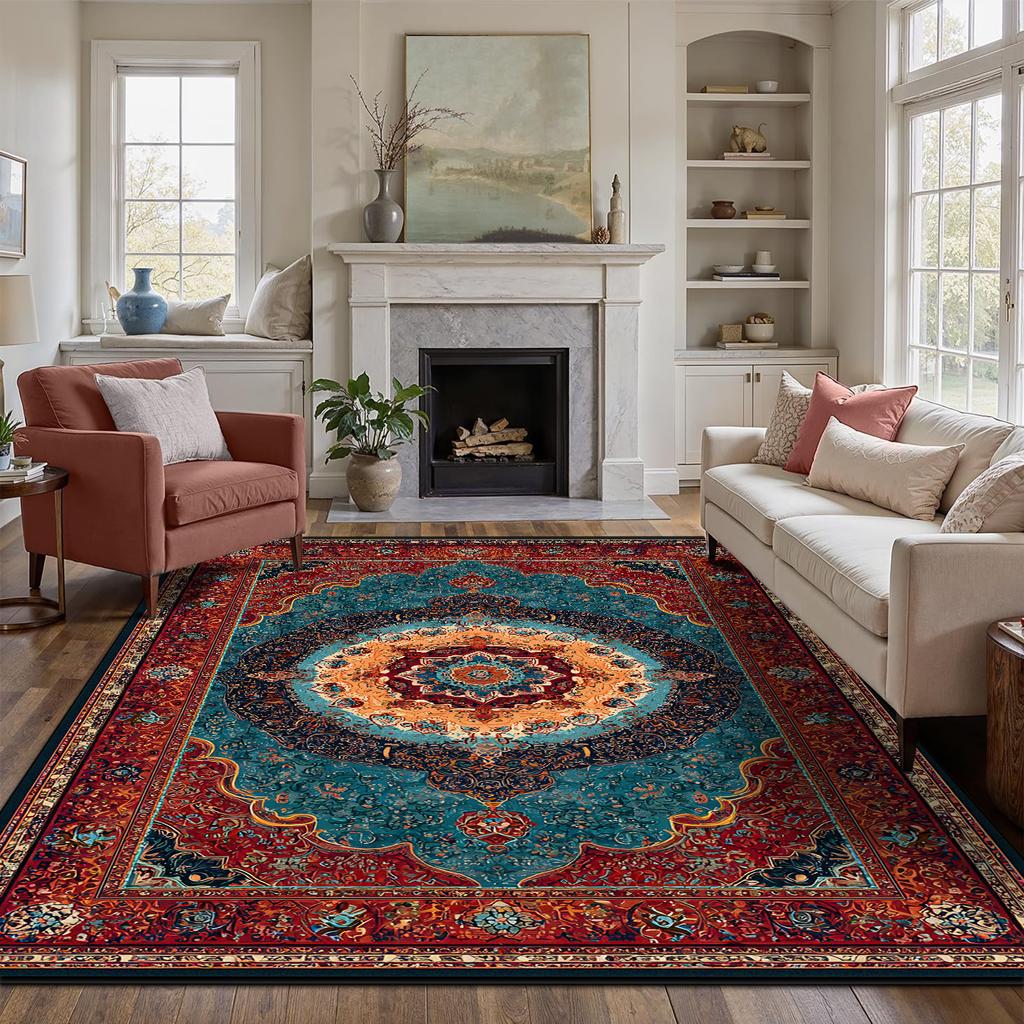 Persian Red Carpet Luxury Living Room Customizable Non-slip Rug Coffee Tables Home Decoration Bedroom Lounge Floor Mat Flannel