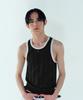 Noiseu Cotton Ribbed Ringer Sleeveless Top - Black