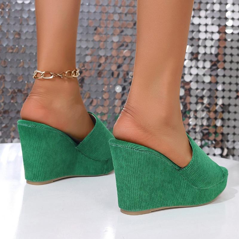 Women's New Summer Square-toed, Peep-toed, Fashionable, One-line and Versatile Wedge Slippers