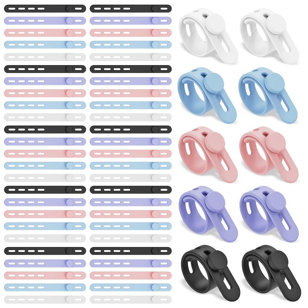 30/60Pcs Silicone Cable Ties Adjustable Cable Straps Cord Organizer Reusable Cable Management Organizer for Bundling and Fasten