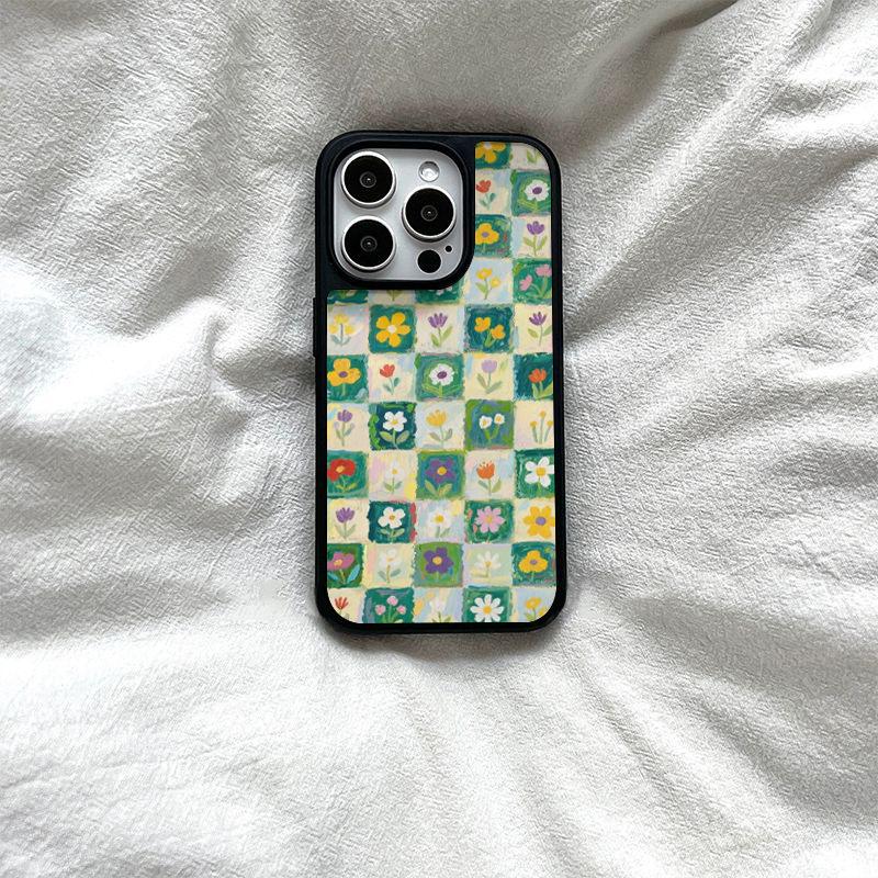 

Plaid Floral for IPhone17ProMax New Phone Case for Apple 16Pro Cute Mirror 15 Women For Apple 11