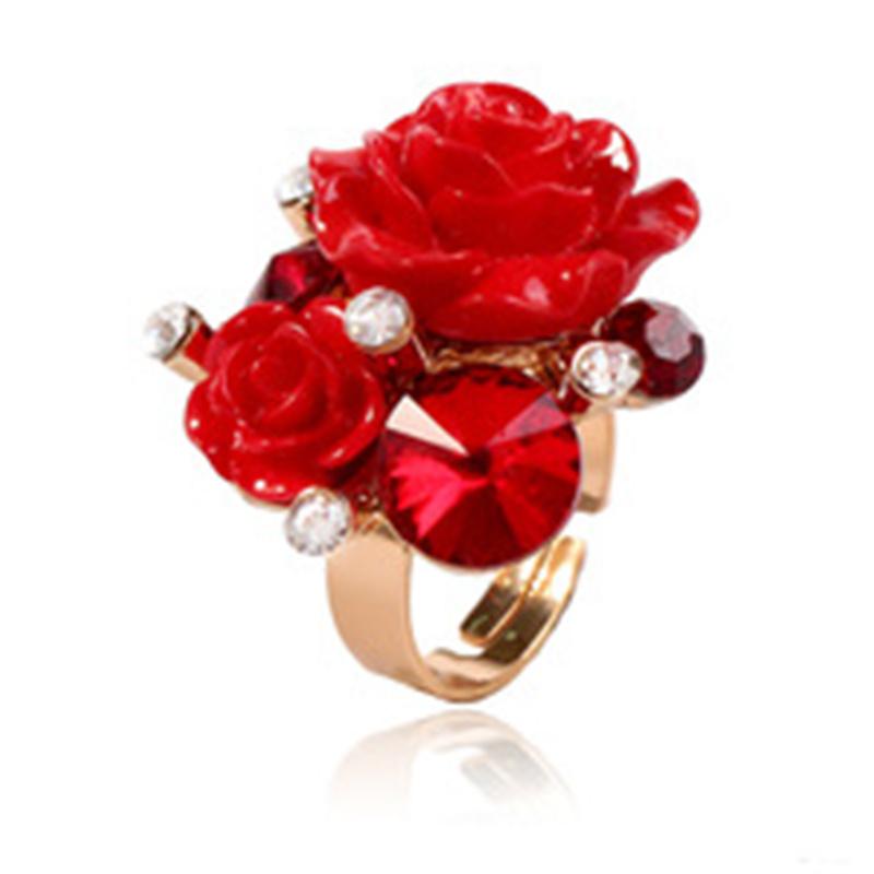 Anello rosa dolce regolabile stile etnico anello personalità resina moda