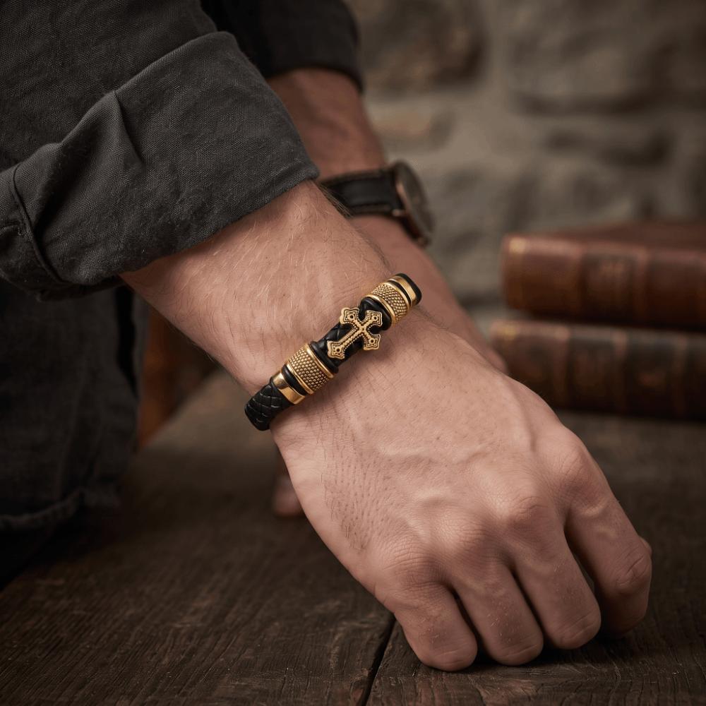 Hand-woven Cross Bracelet Multi-layer Charm Bracelet Gentleman Leather Bracelet  Men