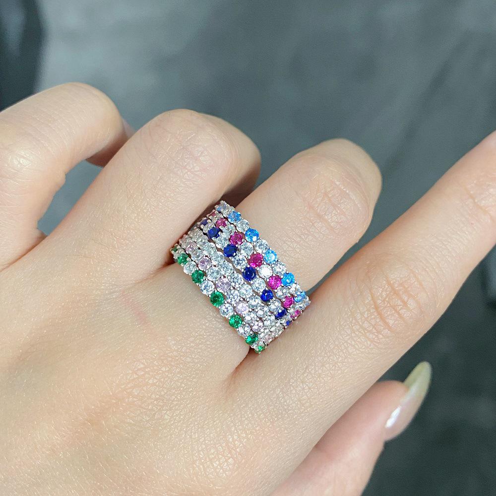2022 High Carbon Diamond S925 Sterling Silver Zircon Ring for Women - Stylish Inter-Diamond Design