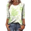 Womens Casual Three Quarter Sleeve Floral Print Crew Neck Top Relaxed Fit Lightweight Pullover Blouse for Daily Wear