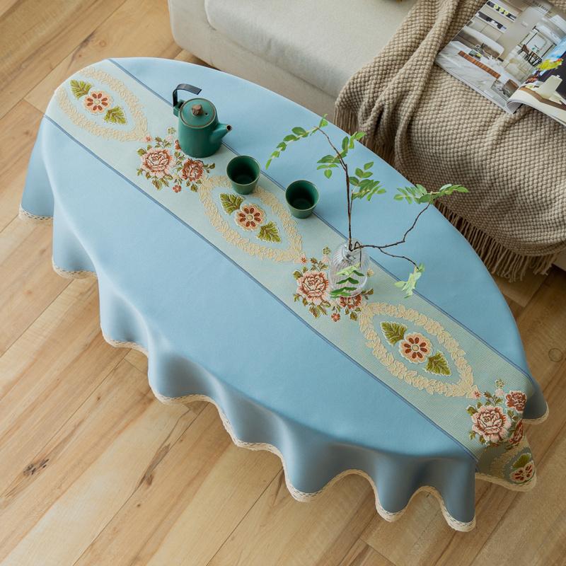 Oval Tea Table American Fresh Small Broken Flower Tablecloth Cotton Linen New Year's Tablecloth Coffee Table for Living Room