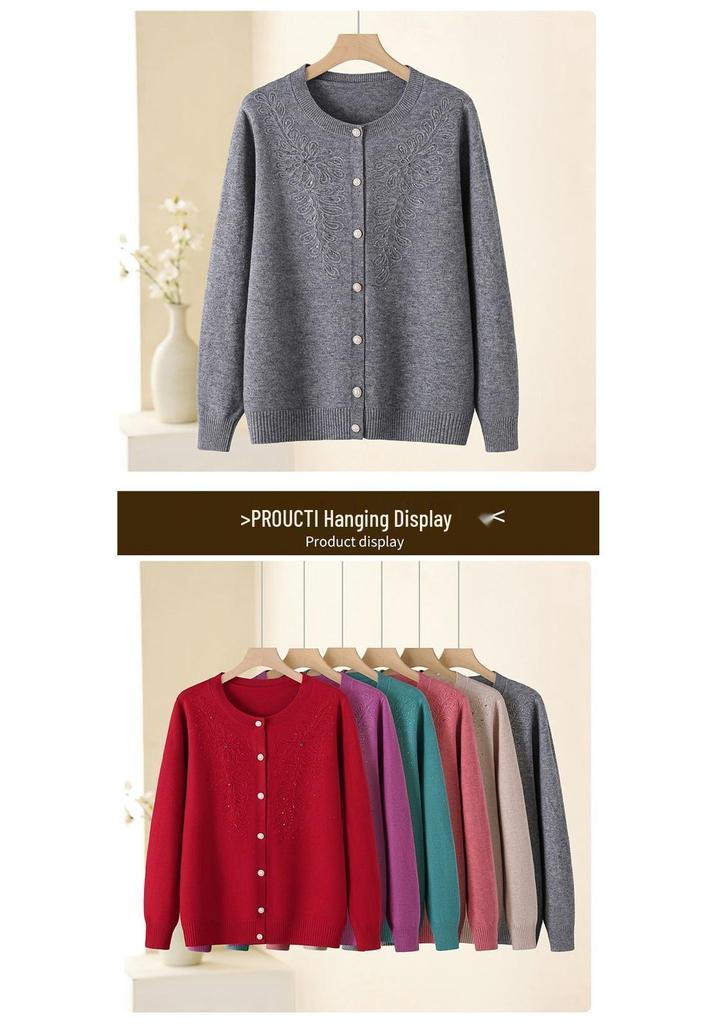 Elegant Mom-Style Knit Top: Chic Spring & Autumn Fashion for Middle-Aged Women