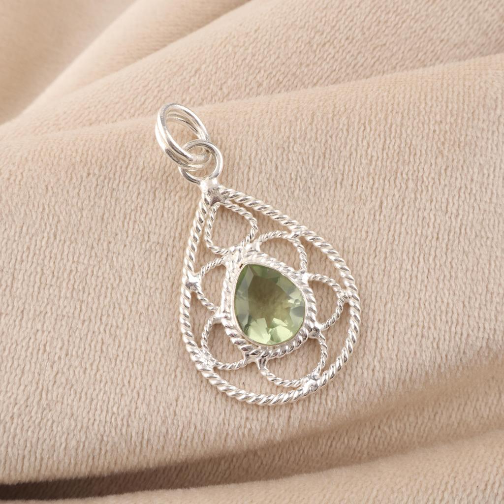 Green Amethyst Gemstone 925 Sterling Silver Jewelry Pretty Pendant 1.40" For Birthday Gift PP-19-47