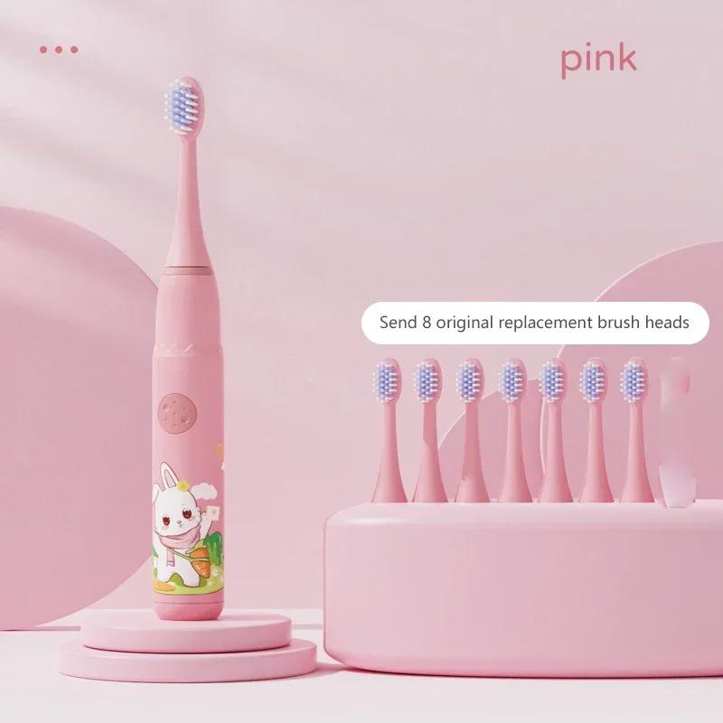 Spazzolino elettrico sonico per bambini IPX7 impermeabile, colorato, con cartoni animati, per uso da parte dei bambini, setole morbide sostituibili con testine per spazzolino da denti