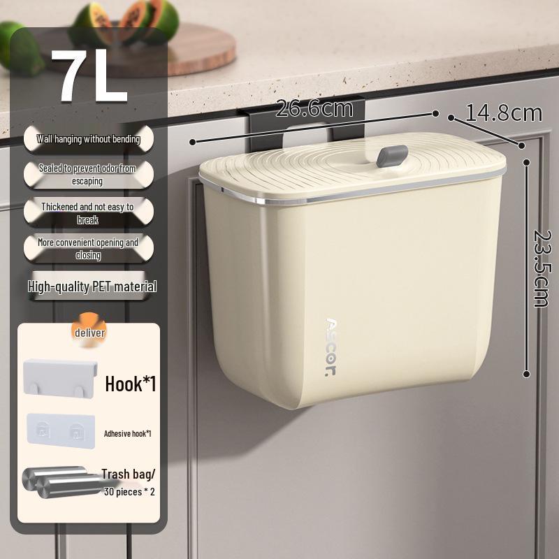 Wall-Mounted Kitchen & Bathroom Trash Can with Lid – Stylish, Large Capacity Waste Bin for Home