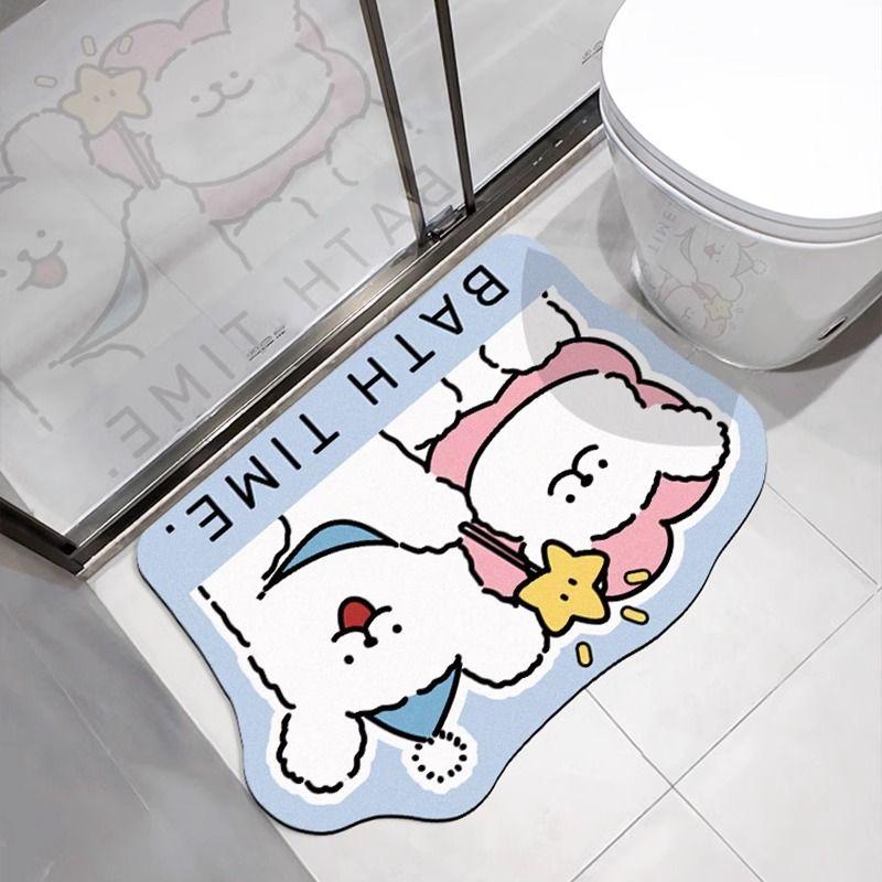 Line Puppy Diatom Mud Bathroom Mat Foot Mat Toilet Door Absorbent Floor Mat Cute Toilet Special-shaped Non-slip Mat