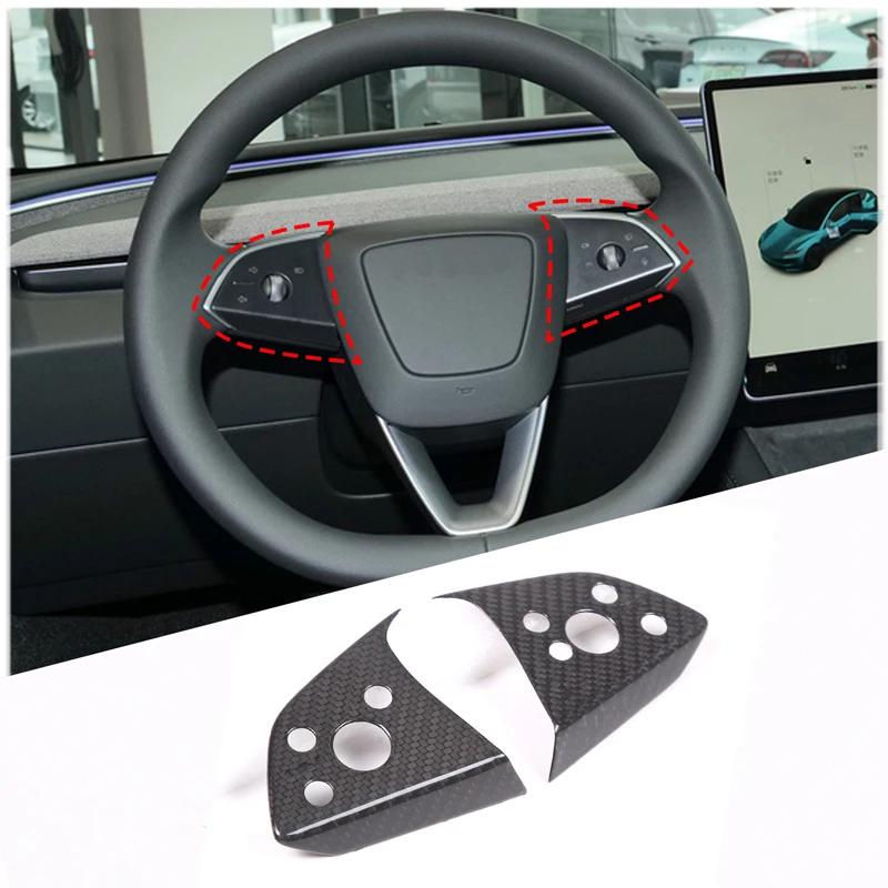 For Tesla Model 3 2023-2025 Real Carbon Fiber Car Steering Wheel Button Panel Cover Trim Sticker Car Accessories