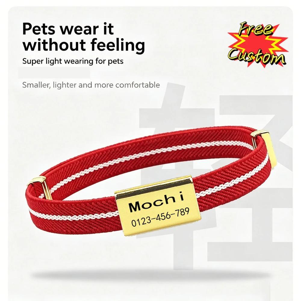 Personalized Customized Cat Collar with Metal Name Tag Pet ID Anti-lost Breakaway Elastic Small Dog Kitten Striped Cute Necklace