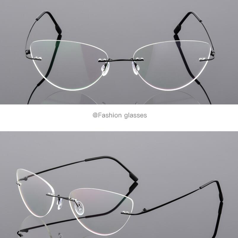 1.61 index Lens Frameless Cat Eye Myopia Eyeglasses Ultralight Rimless Blue Light Blocking Prescription Glasses -0.5 -0.75 to -6