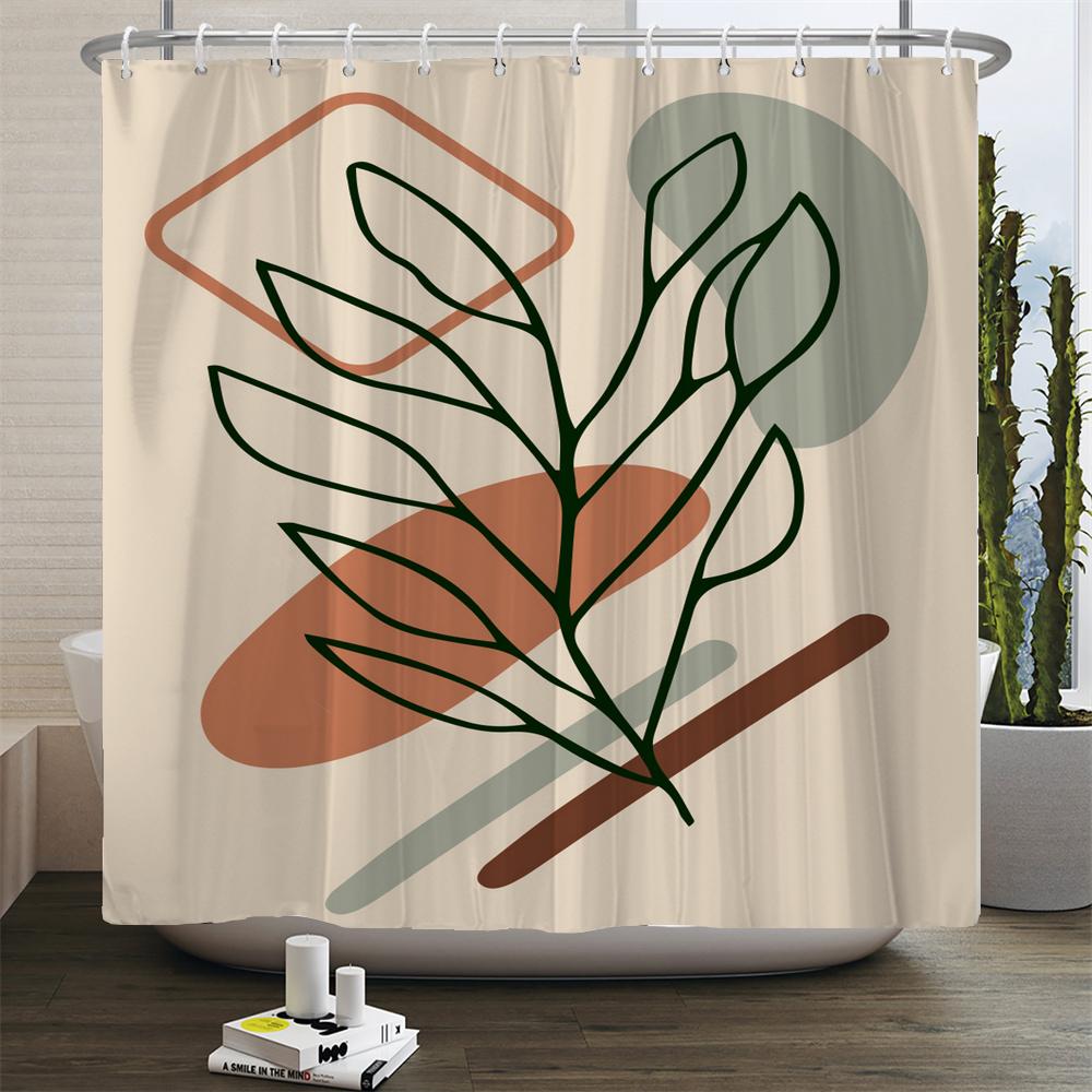 Nordic Style Abstract Art Boho Shower Curtain Waterproof Polyester Bath Curtain Morandi Color Block Curtain Bathroom Decor