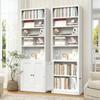 Metal Bookshelf with 5 Levels and Door, Industrial White, Adjustable Shelves, Dimensions H 180 x W 60 x D 23.6 cm, for Living Room, Office and Library