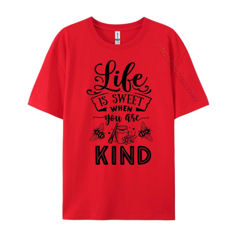 

Womens Life Is Sweet When You Are Kind Spring Summer Easter Bees Red And Black Graphic T Shirt Women Fall High Quality T-Shirt S