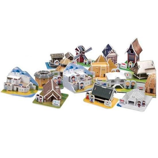 Svět výroby věcí, cestování po světě kultury, tradiční domy a tradiční oděvy po celém světě, trojrozměrné puzzle, korejské puzzle